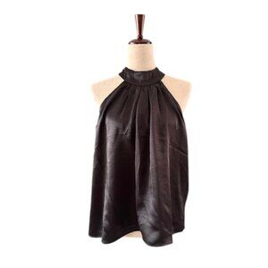 Endless Rose Women Black Satin Bow Halter Mock Neck Sleeveless Top Blouse XL NWT